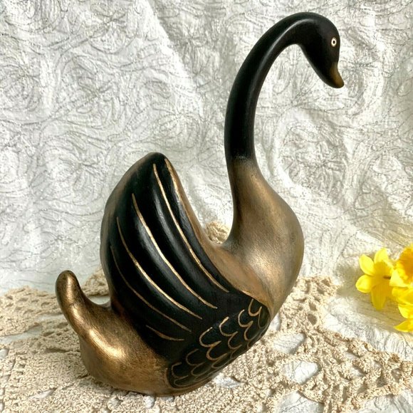 Black Swan Figurines Hand Painted MCM Style Signed Folk Art - Picture 4 of 12